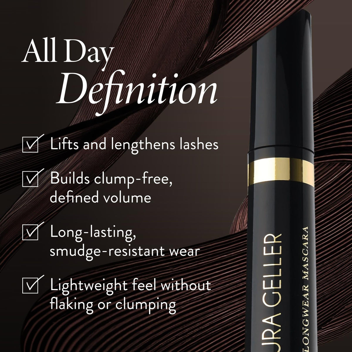 LAURA GELLER NEW YORK wand closeup revealing bristle shape for lift and separation
