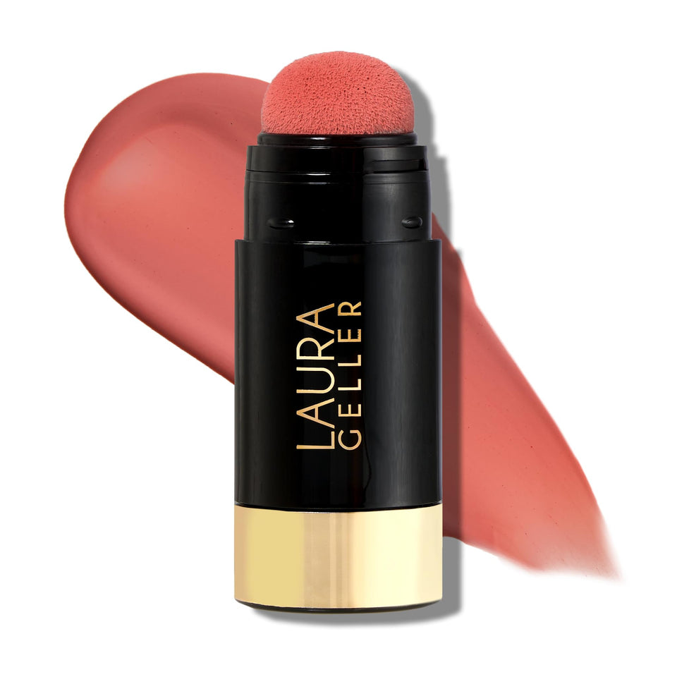 LAURA GELLER NEW YORK front tube showing Poppy Peach tint and compact design benefit