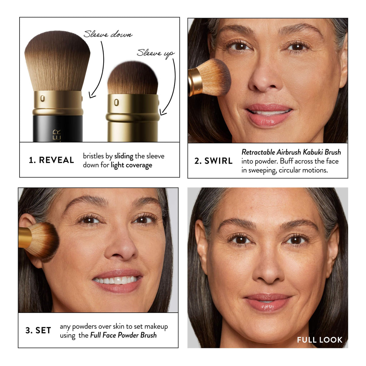 LAURA GELLER NEW YORK brushes held in hand to show scale and ergonomic handles