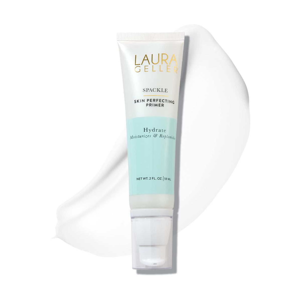 LAURA GELLER NEW YORK front bottle shot showing clear primer and benefit of smooth application