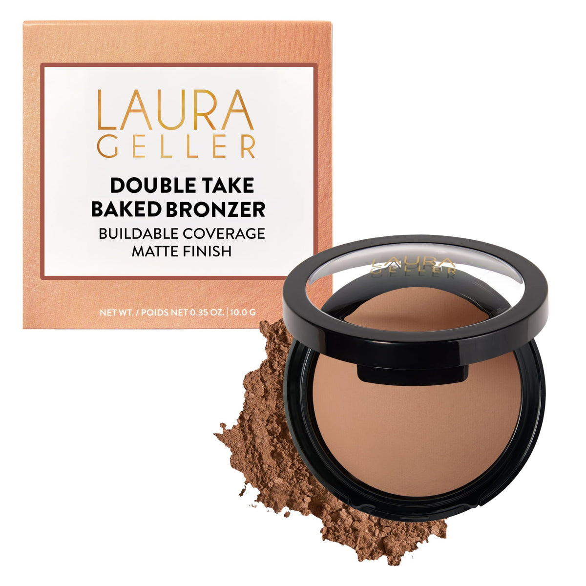 LAURA GELLER packaging front showing compact and brand for easy identification