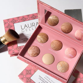 LAURA GELLER NEW YORK palette tucked in a travel bag showing portability advantage