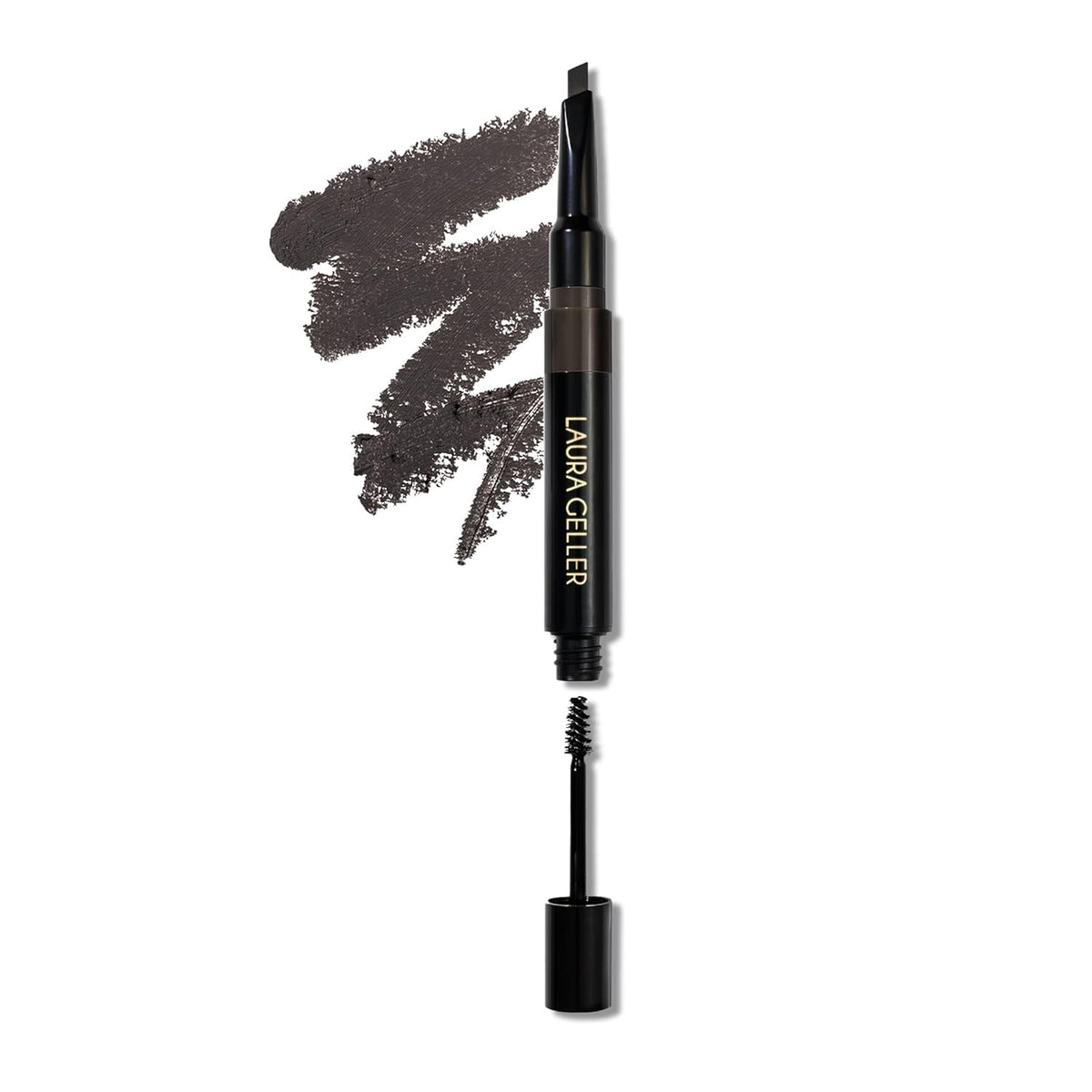 LAURA GELLER NEW YORK front view of dual-ended brow pencil and gel showing compact design and convenience