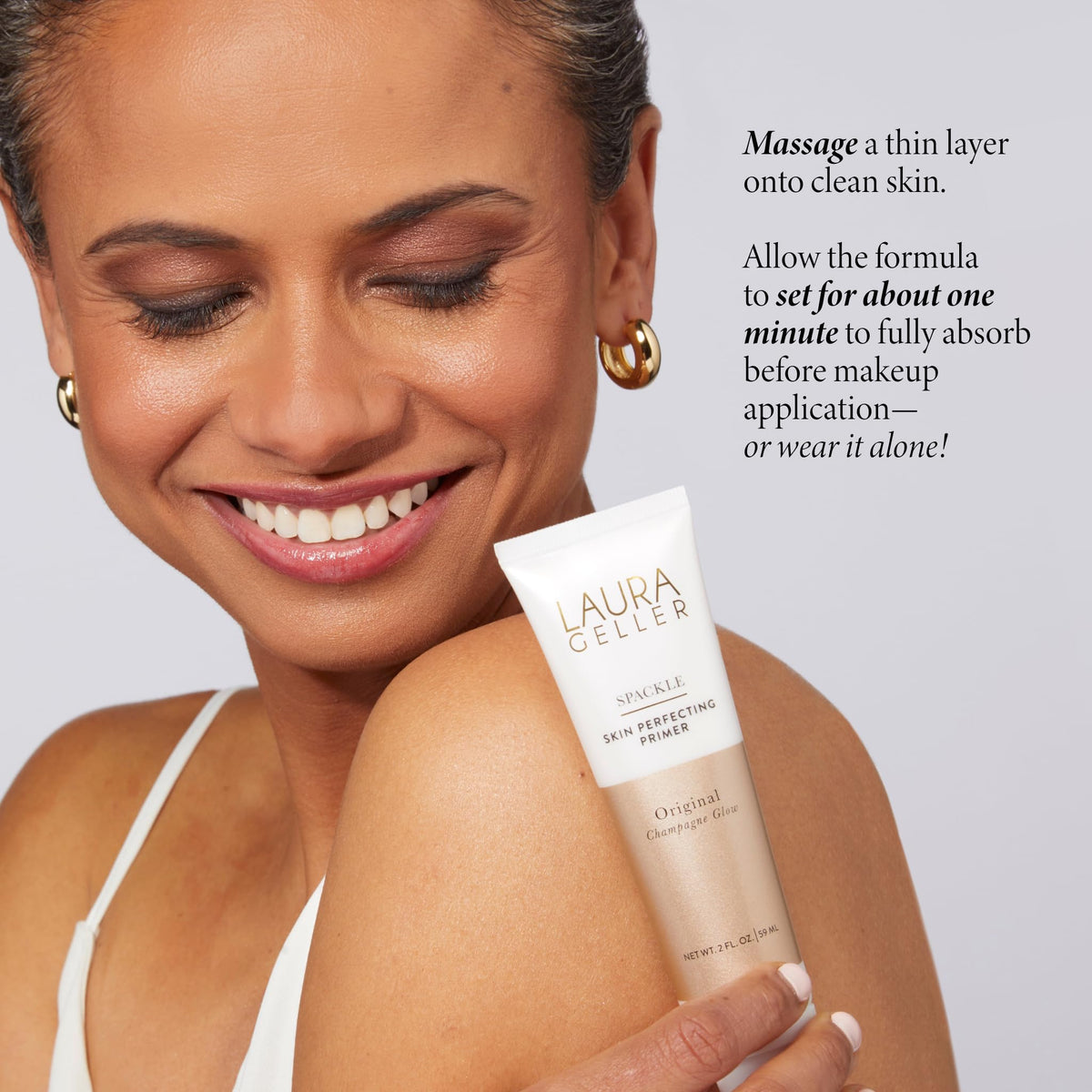 LAURA GELLER NEW YORK application on mature skin showing reduced appearance of fine lines and softer texture