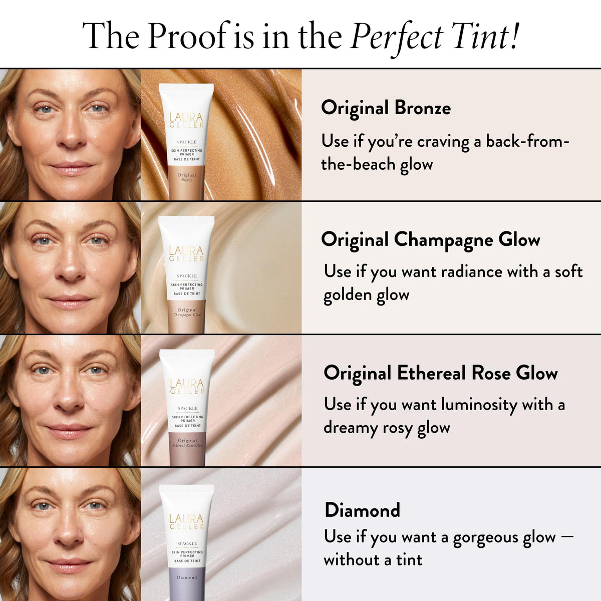 LAURA GELLER NEW YORK model wearing primer showing soft-focus radiance