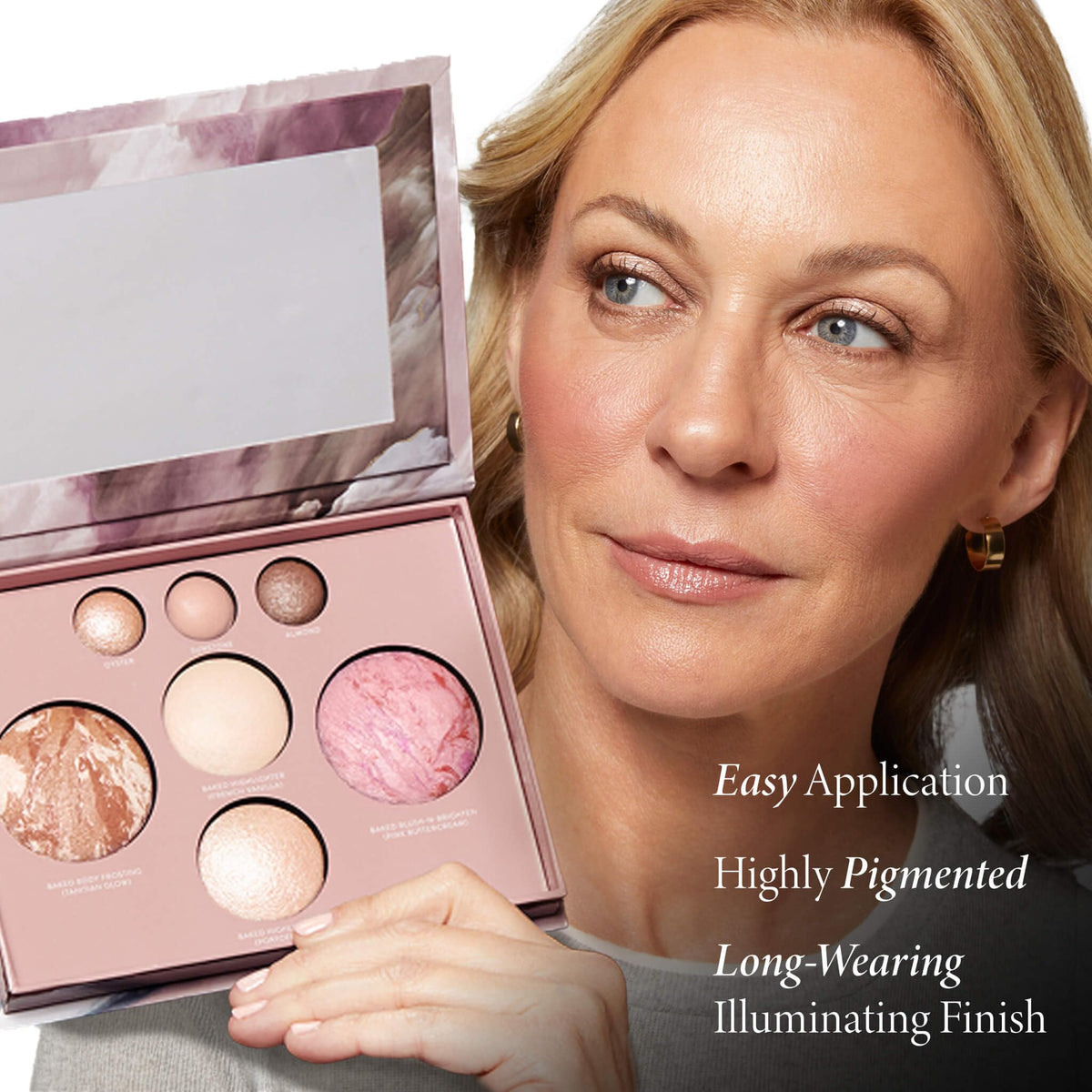 LAURA GELLER NEW YORK swatches of three shades on arm showing true color payoff