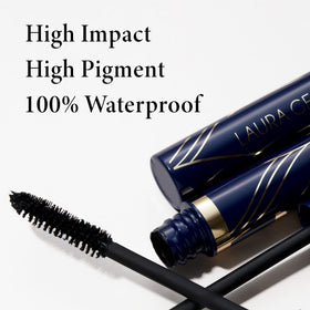 LAURA GELLER NEW YORK single black mascara stroke on white showing rich pigmentation and smooth finish
