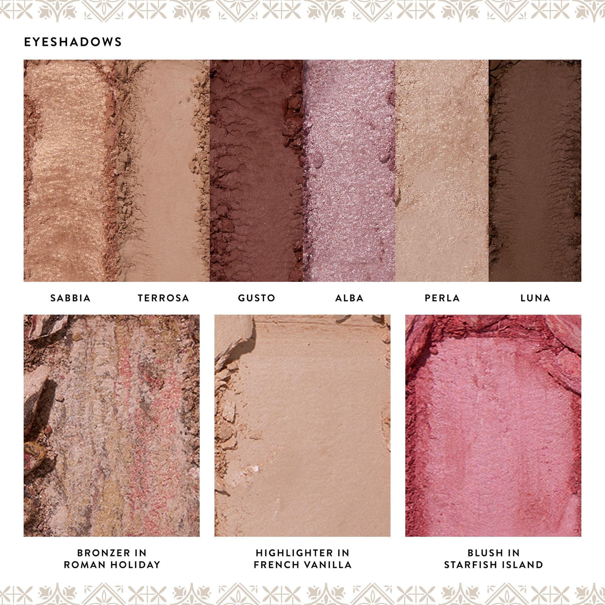 LAURA GELLER NEW YORK close-up of baked eyeshadows with visible shimmer payoff