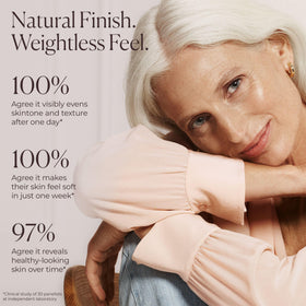 Laura Mercier split-face before and after showing improved skin tone benefit