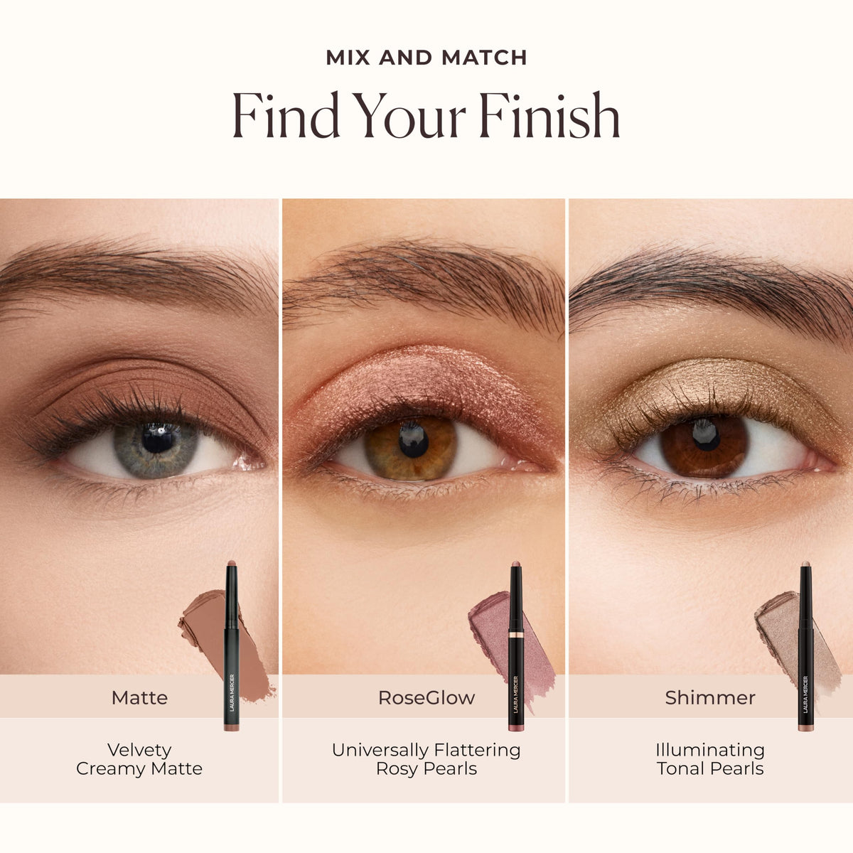 Laura Mercier Cobblestone paired with powder shadow showing layering options and depth benefit
