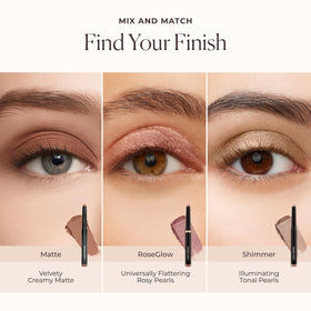 Laura Mercier Cobblestone paired with powder shadow showing layering options and depth benefit
