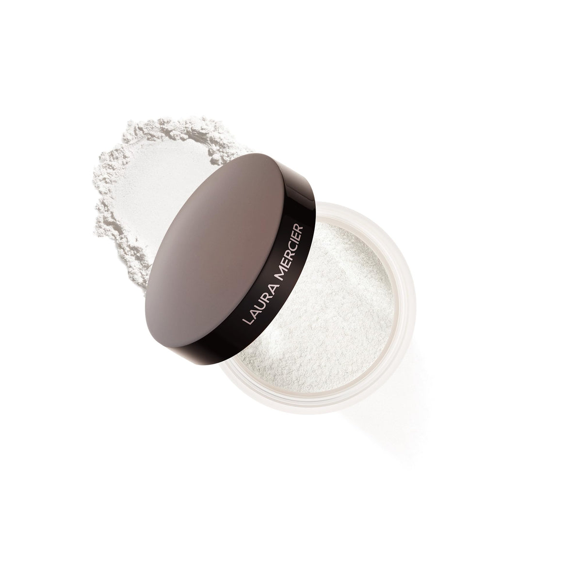 Laura Mercier compact front view shows sleek packaging and travel-friendly design benefit