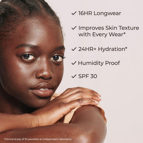 Laura Mercier back label ingredient list emphasizing skincare-based benefit