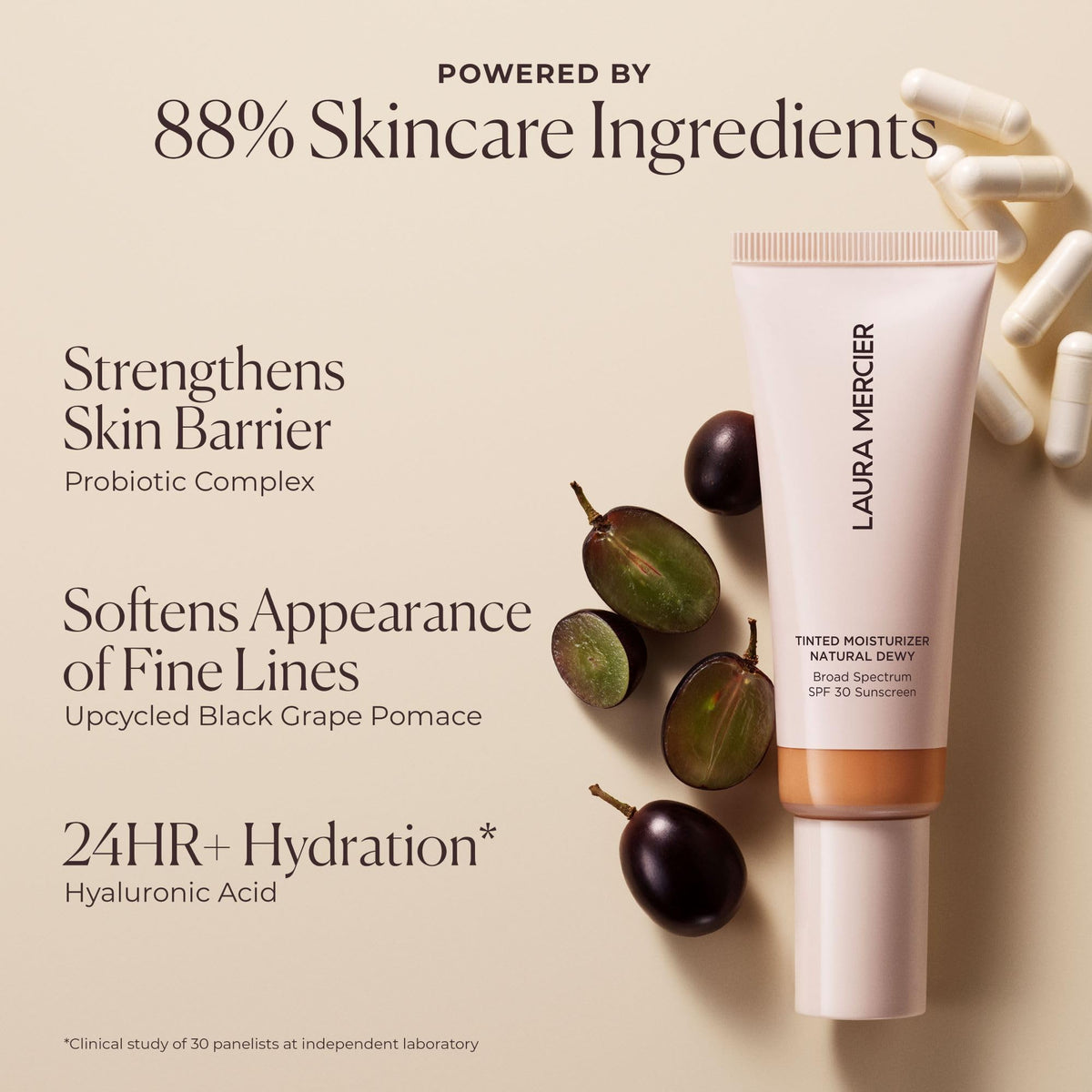Laura Mercier in morning routine scene showing quick all-in-one benefit