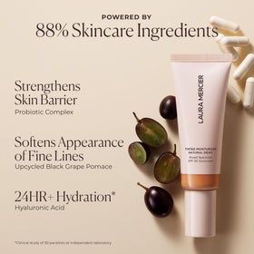 Laura Mercier in morning routine scene showing quick all-in-one benefit