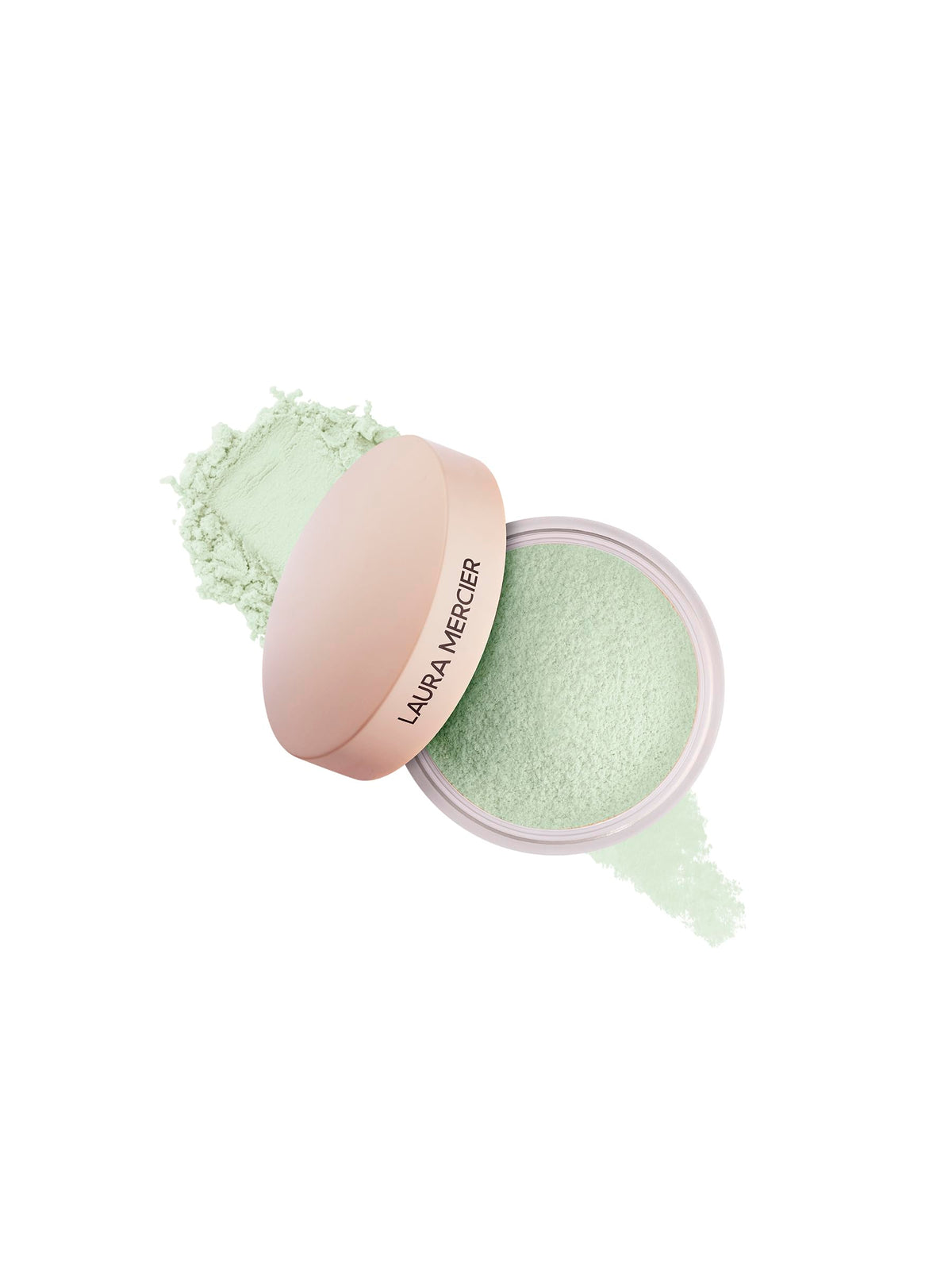 Laura Mercier front packaging mint powder showing compact branding and size benefit