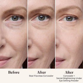 Laura Mercier open powder pan close-up revealing silky texture and smooth finish benefit