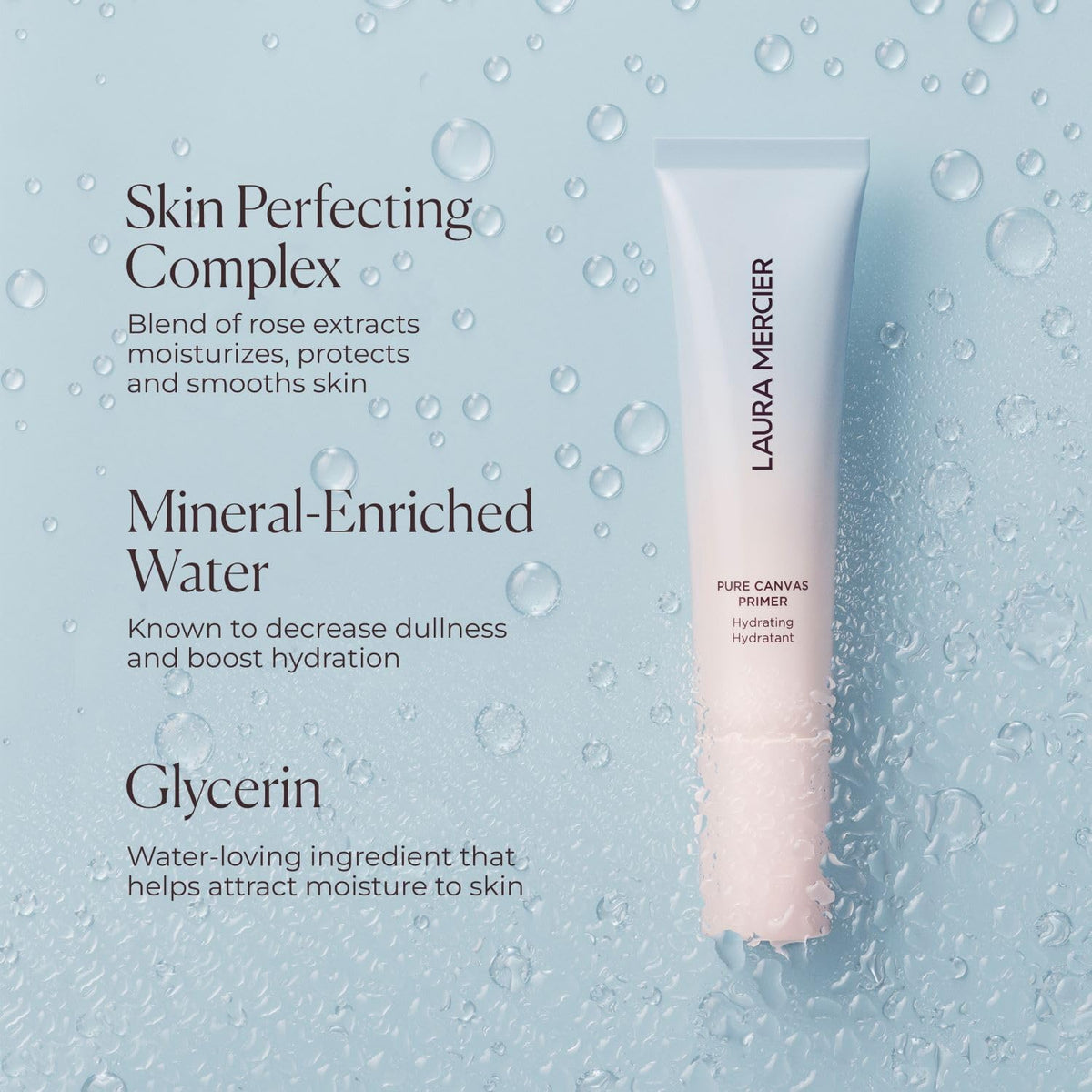 Laura Mercier before and after split face showing blurred skin benefit