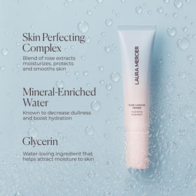 Laura Mercier before and after split face showing blurred skin benefit