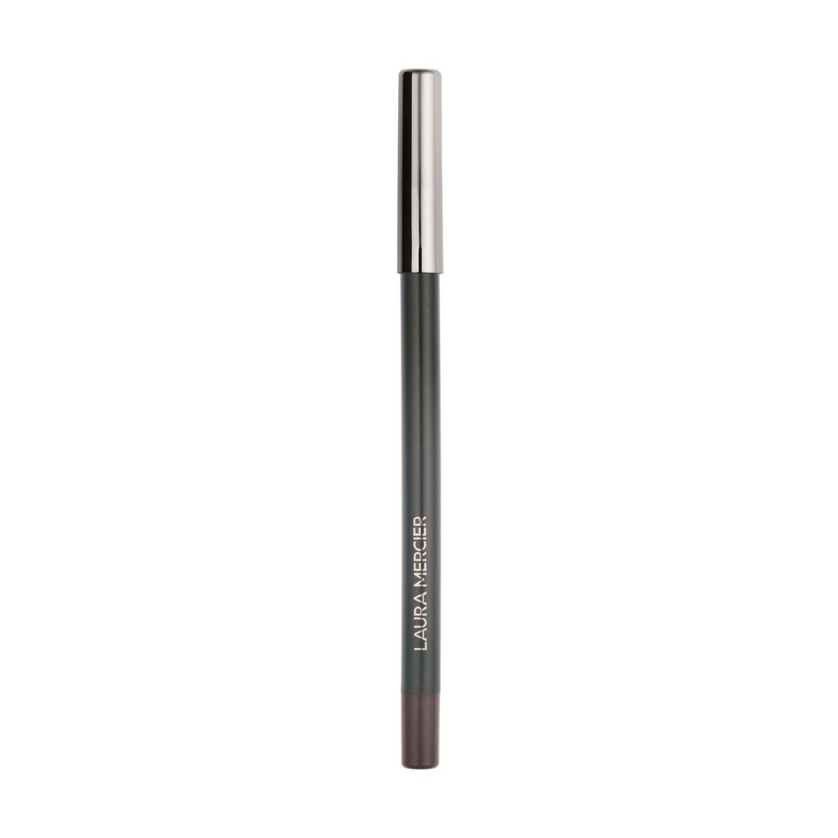 Laura Mercier pencil next to coin showing product scale and travel-friendly size benefit