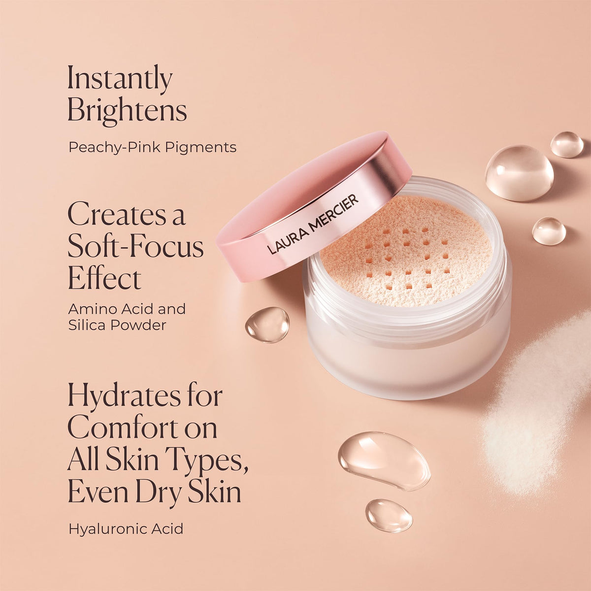 Laura Mercier jar next to credit card to show compact size and travel convenience