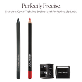 Laura Mercier sharpener in use closeup producing a precise pencil point for cleaner makeup application benefit