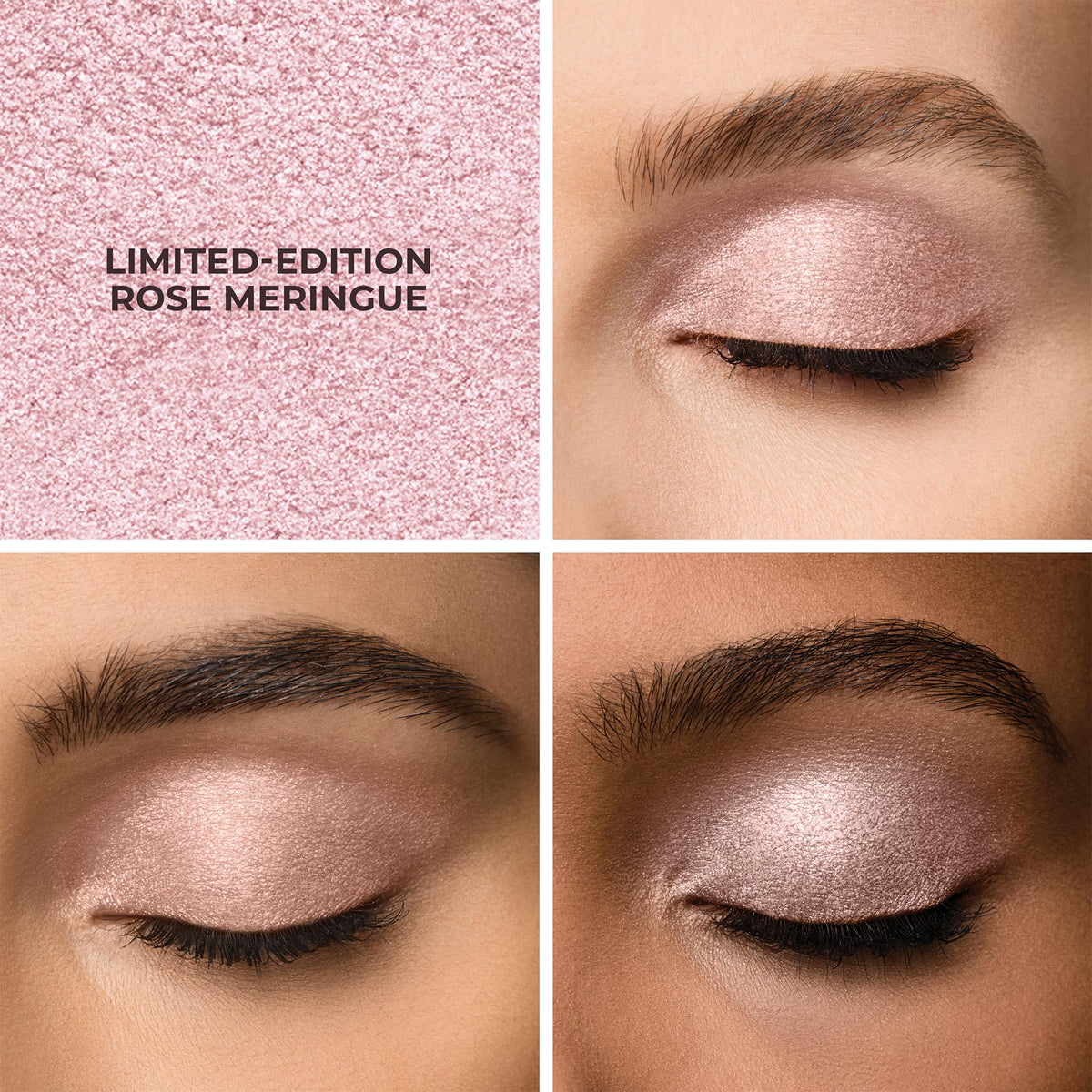 Laura Mercier swatches of three shades on forearm demonstrating rich color payoff and blendability