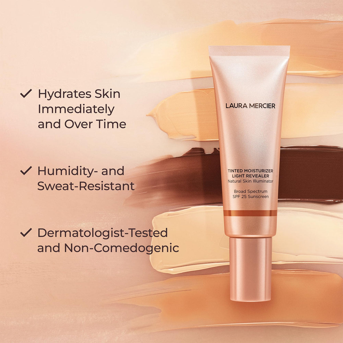 Laura Mercier shade swatches on forearm to compare tones and choose best match quickly