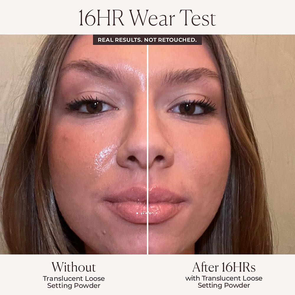 Laura Mercier velour puff pressing powder into skin for long-wear setting