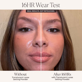 Laura Mercier velour puff with powder demonstrating easy press-and-roll application
