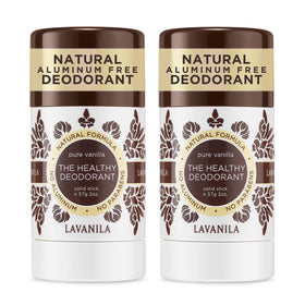 LAVANILA front packaging showing two deodorant sticks and product benefit