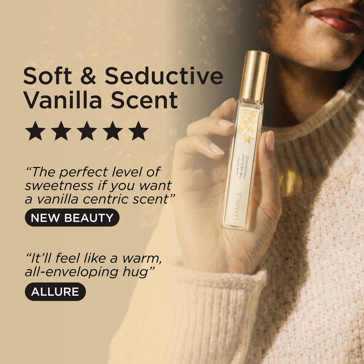 Ingredient label on Lavanila Pure Vanilla roller emphasising cleaner formulation