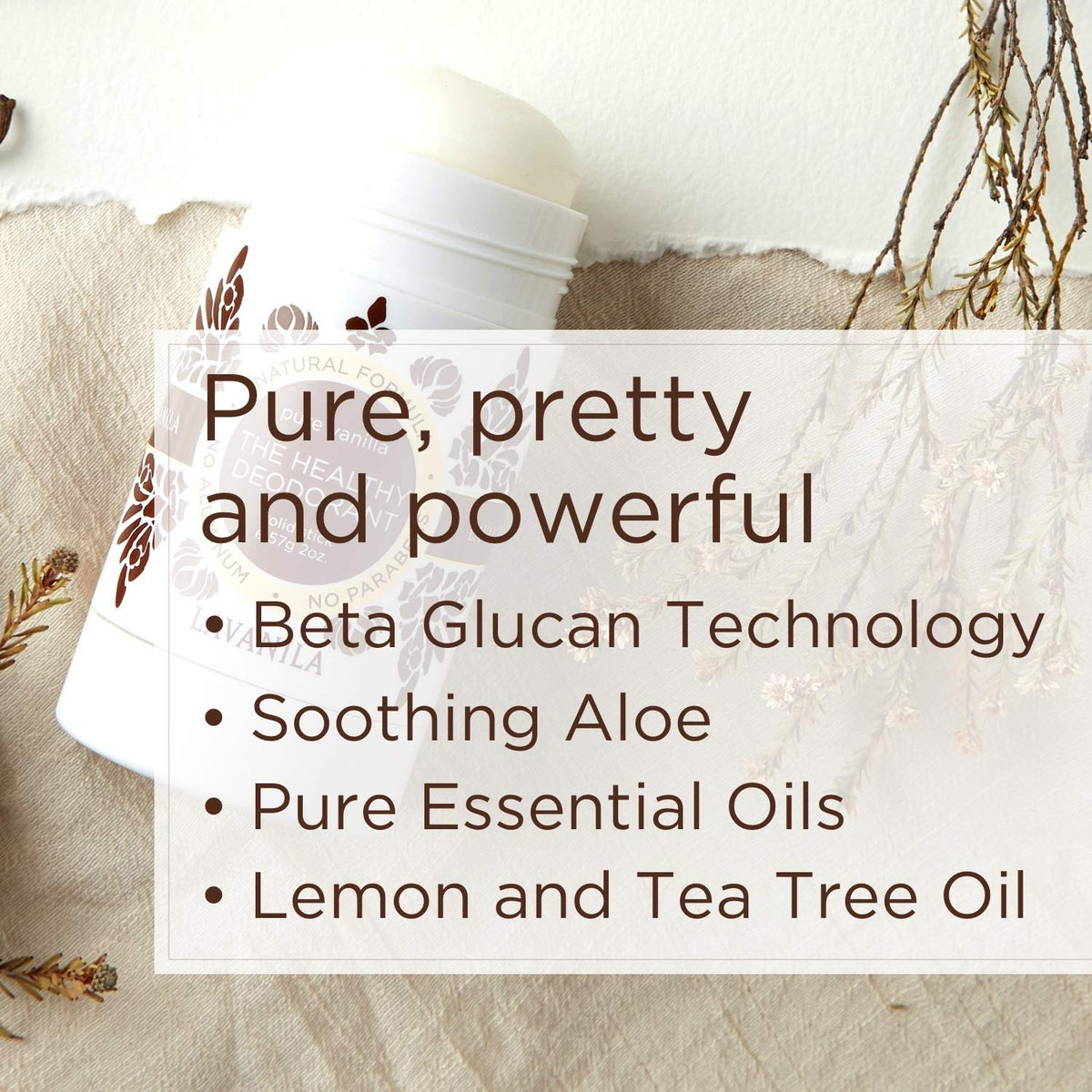 Lavanila ingredients label highlighting plant-based soothing oils