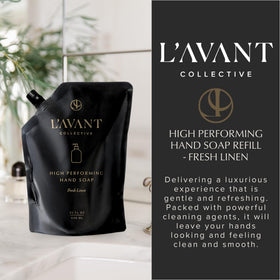 L'AVANT Collective label close-up showing Leaping Bunny certification and cruelty-free claim