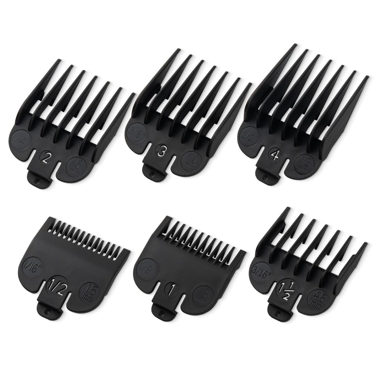 LAVEST front view of six black guard set showing included lengths and neat packaging benefit