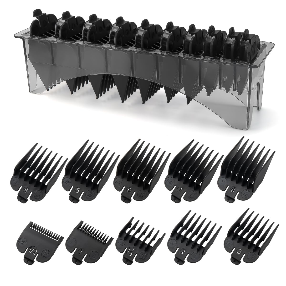 LAVEST front packaging showing 10 black clipper guards and holder for quick selection