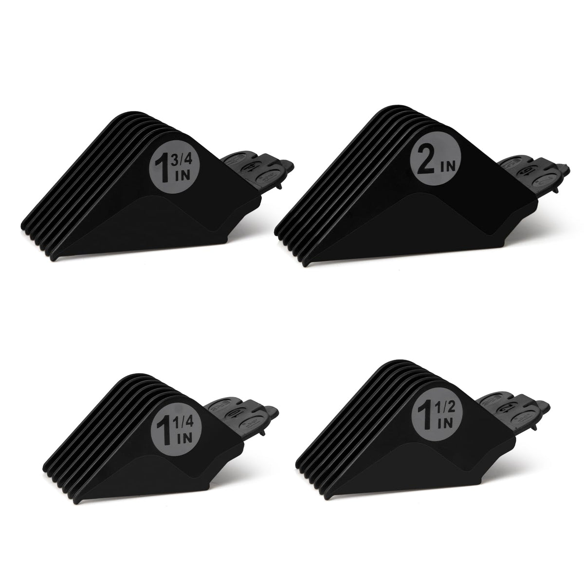 LAVEST front view of four black guard combs showing clean durable design and fit