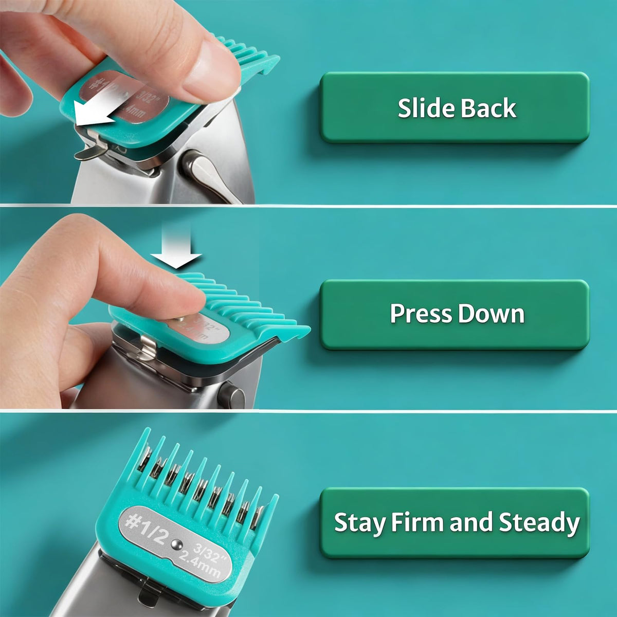 LAVEST guard attached to Andis clipper demonstrating secure fit and stability