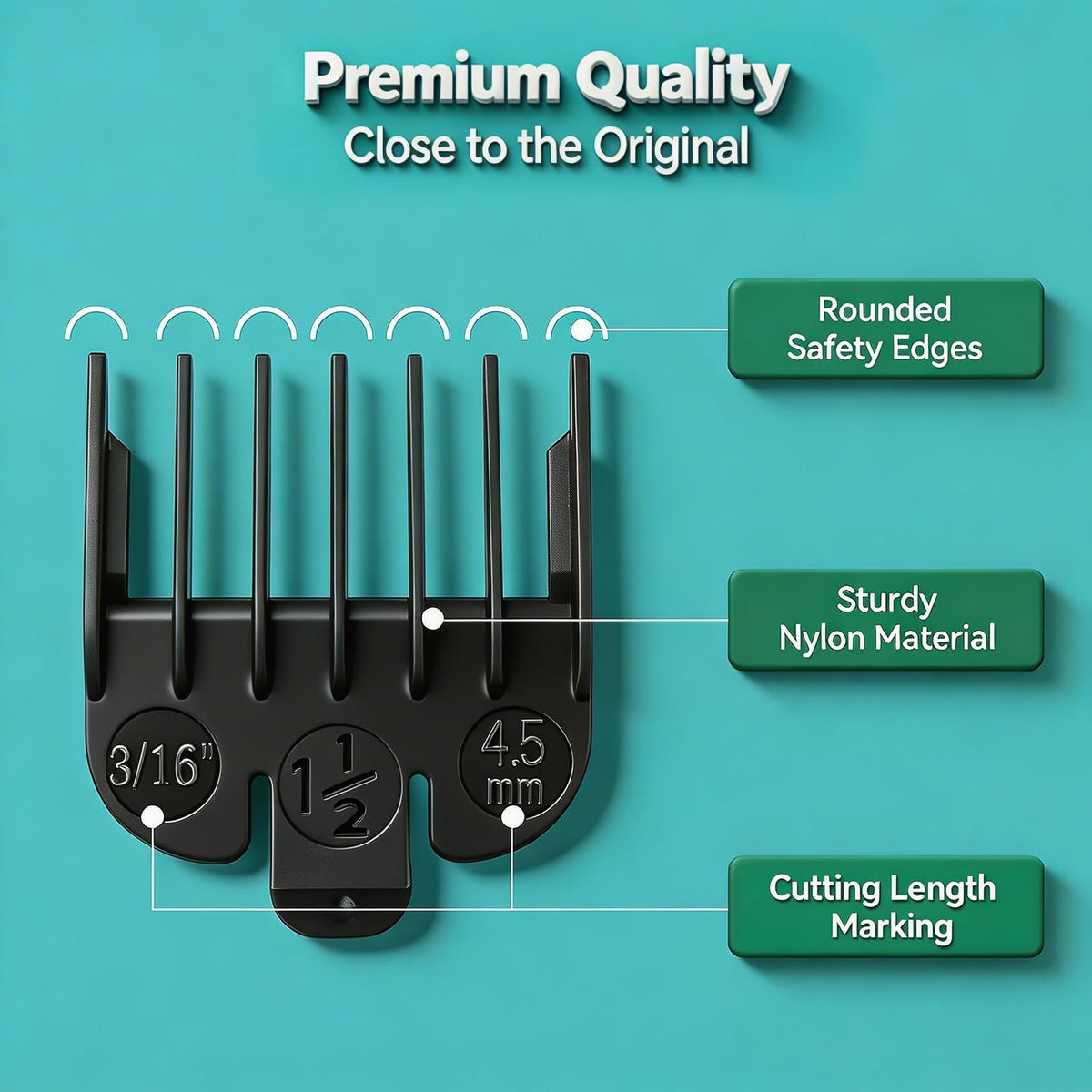 LAVEST guards beside ruler showing 1/16" to 1/2" range for exact length selection benefit