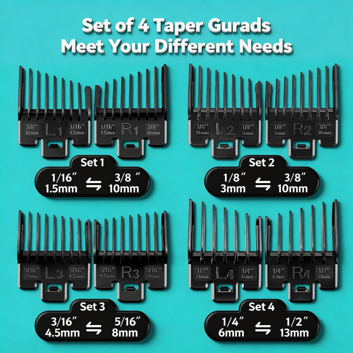 LAVEST layout showing the four size ranges from 1/16" to 1/2" for precise fading options