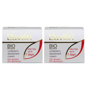 Lavilin front package showing two‑pack deodorant cream and benefit of long lasting odor control