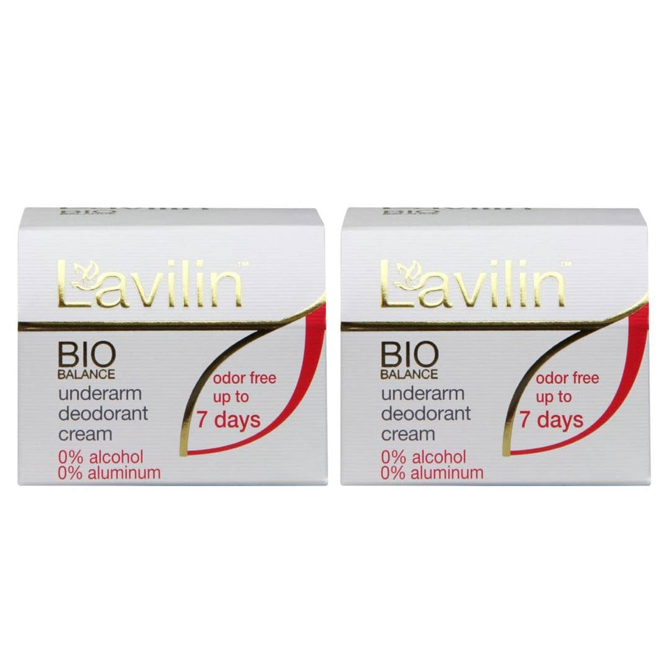 Lavilin front package showing two‑pack deodorant cream and benefit of long lasting odor control