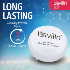 Lavilin jar top open revealing concentrated cream for economical use