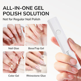 Lavinda curing a single nail demonstrating precision for detailed nail art and spot cures