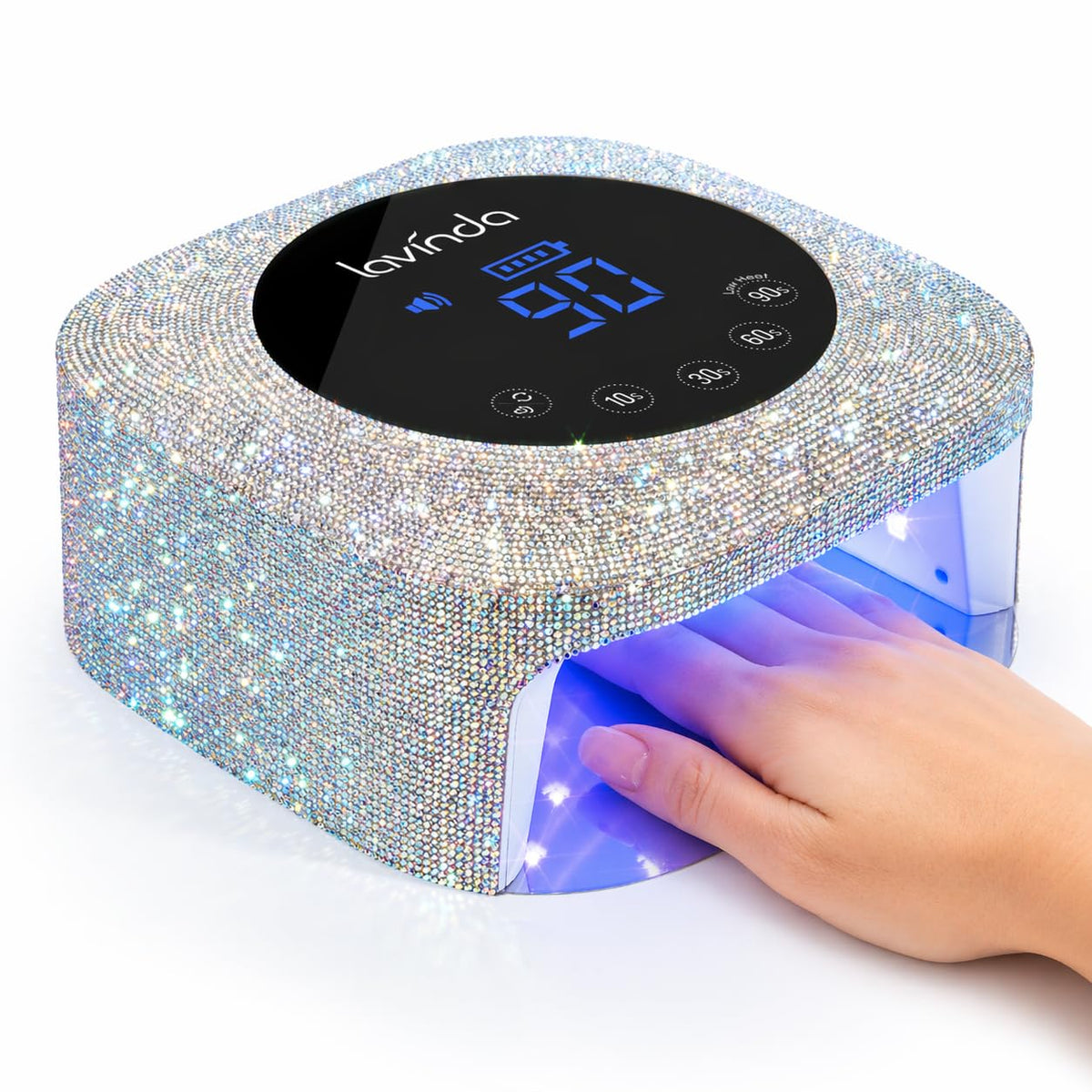Lavinda front view showing compact cordless lamp and sparkly finish for portable use