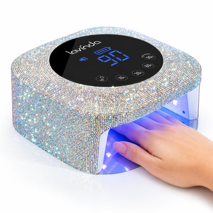 Lavinda front view showing compact cordless lamp and sparkly finish for portable use