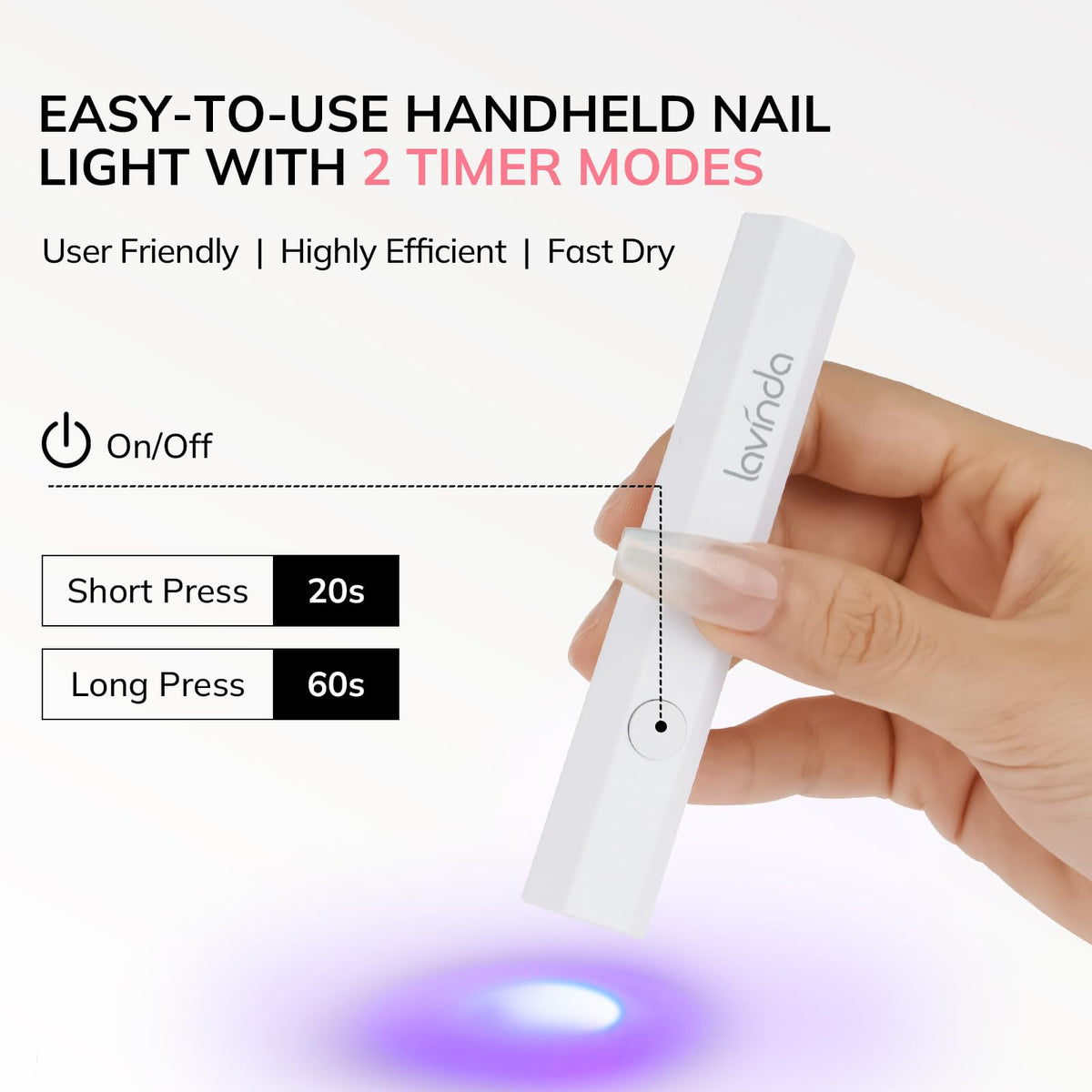 Lavinda held in hand to show size and portability for on-the-go manicures and precise control