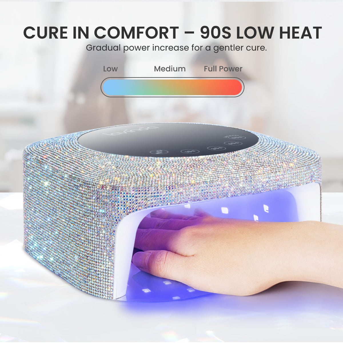 Lavinda in use during a manicure delivering even cure and salon result