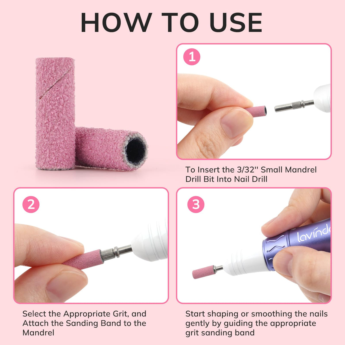 Lavinda bands in-use on a manicure demonstrating precise shaping and control