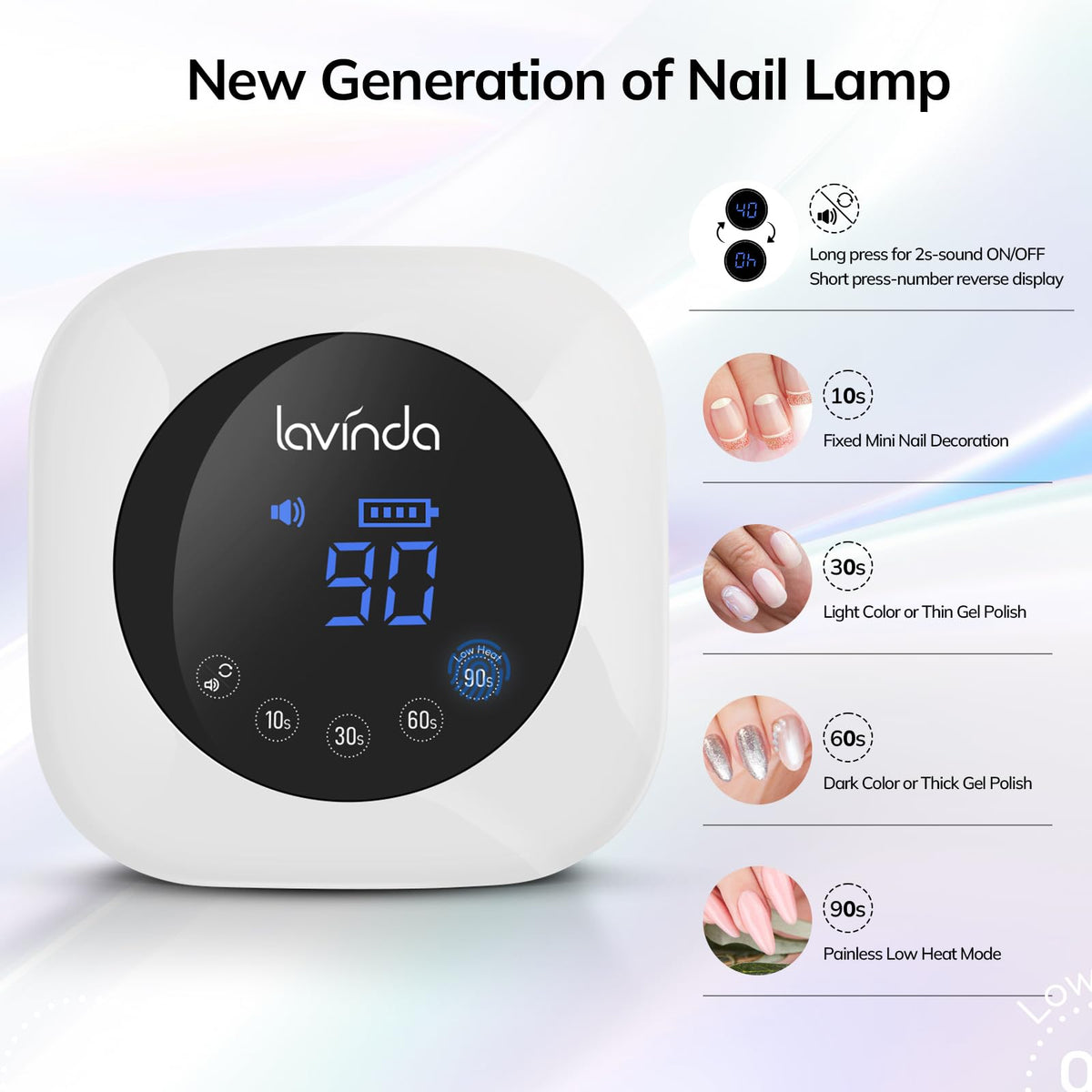 Lavinda large LCD display and touch controls for easy timer selection and monitoring